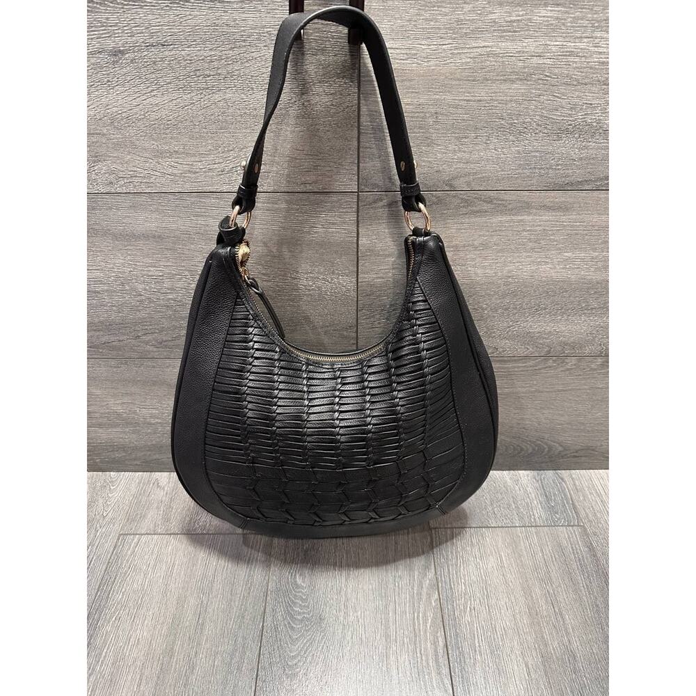LODIS Woven Leather Hobo zip up shoulder bag Caravan Black Bag B000138 - Picture 2 of 13
